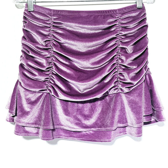 Wild Fable Ruched Velvet Mini Skirt Pull On Stretch Purple Women's S Soft Girl - Picture 4 of 6
